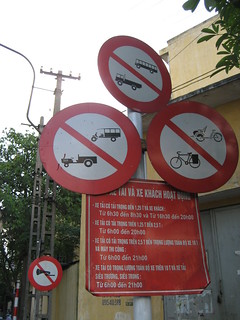 'no buses, no lorries, no tuk tuks, no weird tractor things, no cyclos and no bikes... oh and don't use your horn!' by Abulic Monkey